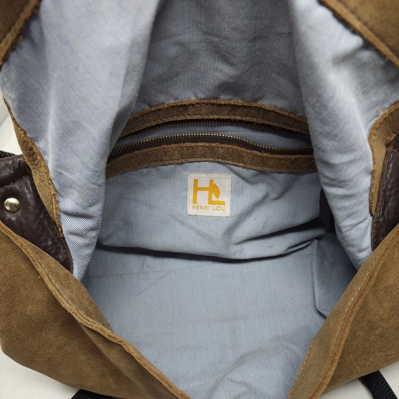 Henri Lou Womens Purse Brown Metallic Leather Hobo Slouch Large Shoulder Bag - Picture 9 of 11